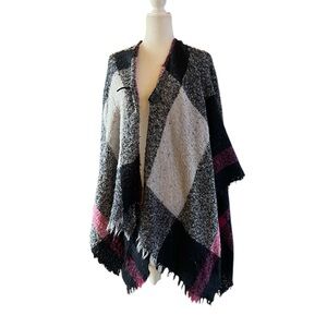 Halston Heritage Black and Pink Plaid Shawl